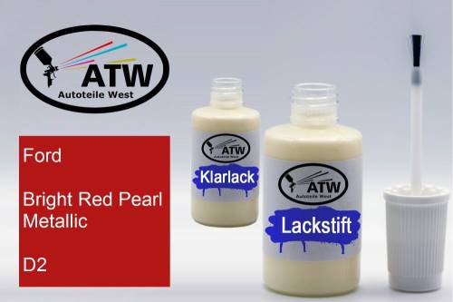 Ford, Bright Red Pearl Metallic, D2: 20ml Lackstift + 20ml Klarlack - Set, von ATW Autoteile West.